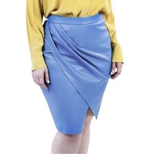 Maree Pour Toi light periwinkle Blue faux wrap pleather tulip hem skirt 22 NWT